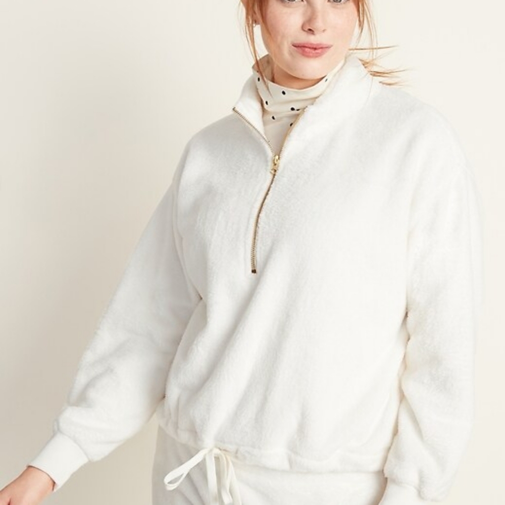 Old navy Cozy Faux-Fur Half-Zip Cinch-Hem Sweatshirt